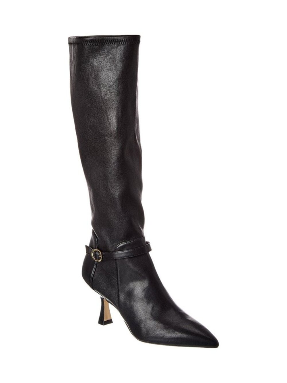 $950 Stuart Weitzman Lori Leather Pointy Heel Knee Boot Leather Black 9 B(PD24)